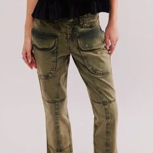 NWT $148 Free People We The Free Hot In It Moto Pants Army Green Size 4 - Picture 9 of 9